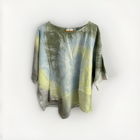 belle france Tops - Belle France Linen&Silk Tie Dye Watorcolor Tunic Top Size-XL Lagenlook Beachy
